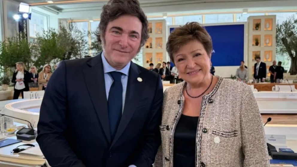 Javier Milei junto a Kristalina Georgieva, en un encuentro que ambos mantuvieron hace unos meses.