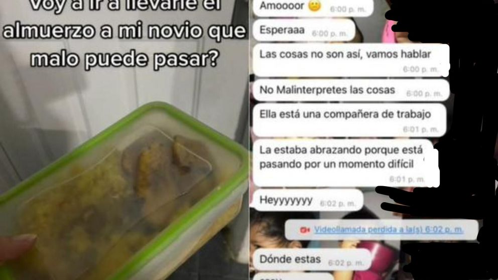 Quiso sorprender a su novio, le llevó el almuerzo al trabajo y lo encontró con otra (Imagen captura vídeo).