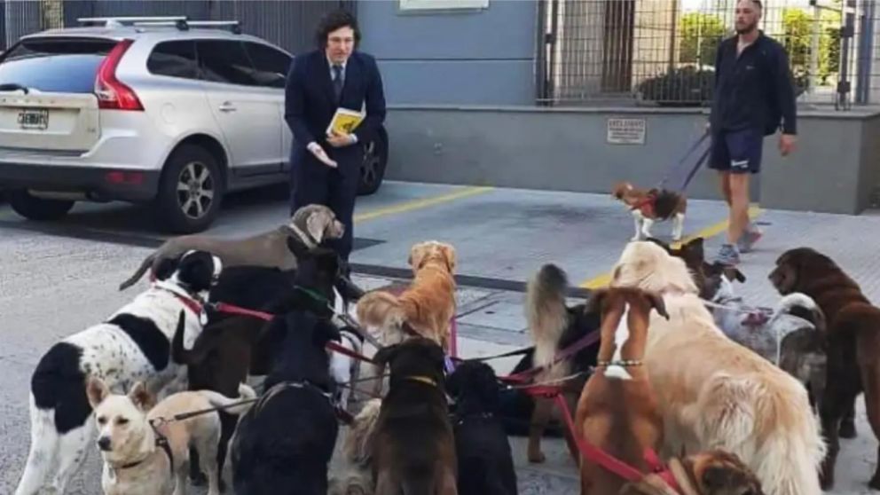 Javier Milei junto a sus mascotas (The Lerma Times).