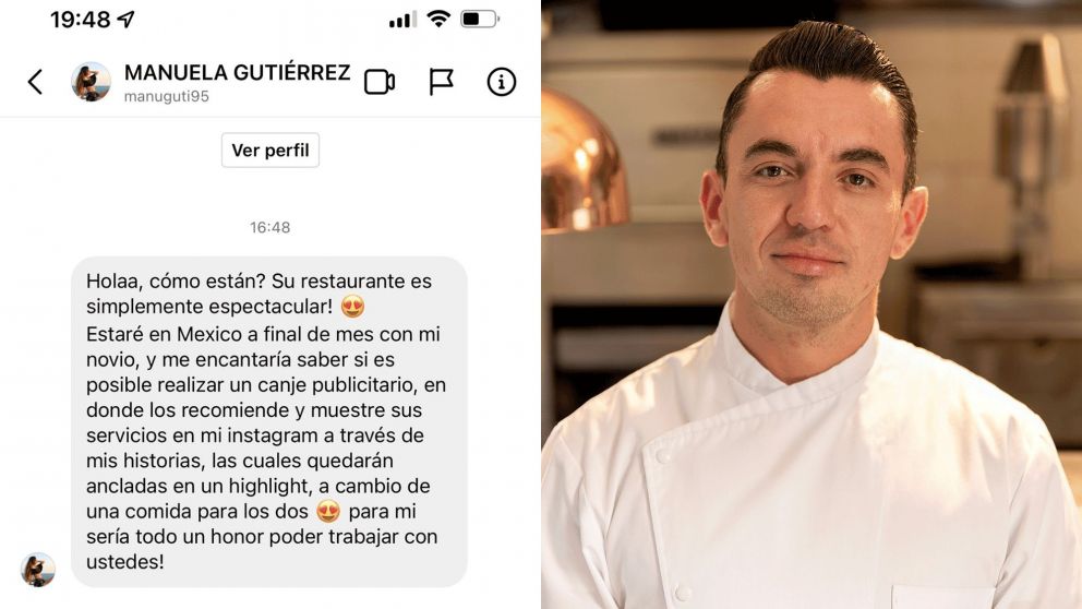 La épica respuesta de un chef a una influencer que le "mangueó" comida gratis a cambio de etiquetarlo en Instagram