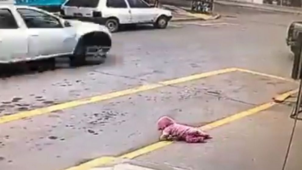 La beba cruzaba la calle hasta que la salvó un vecino.
