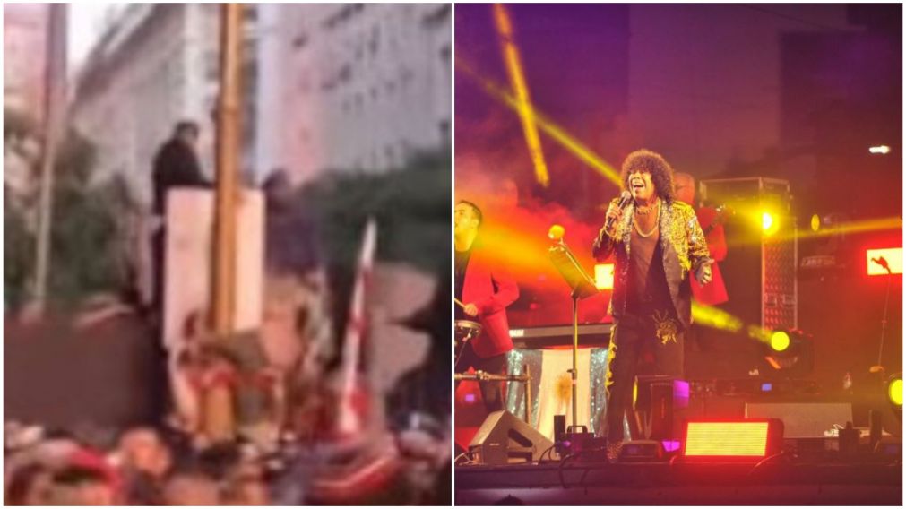 Los niños estuvieron atados con unas bufandas en uno de los postes de luz durante todo el show del cantante.