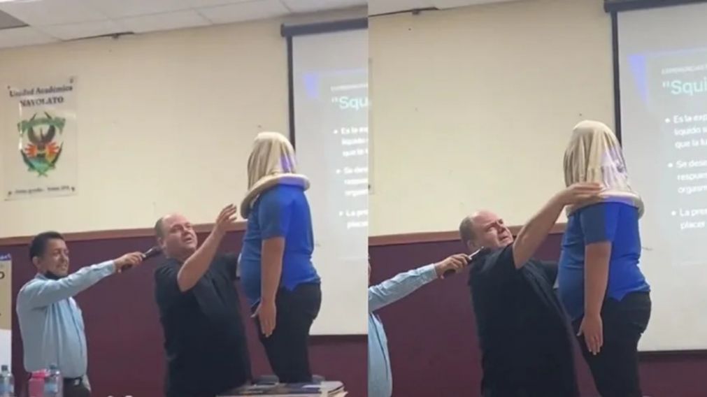 El desopilante método usado por un profesor para explicar cómo colocar un preservativo (imagen captura vídeo).