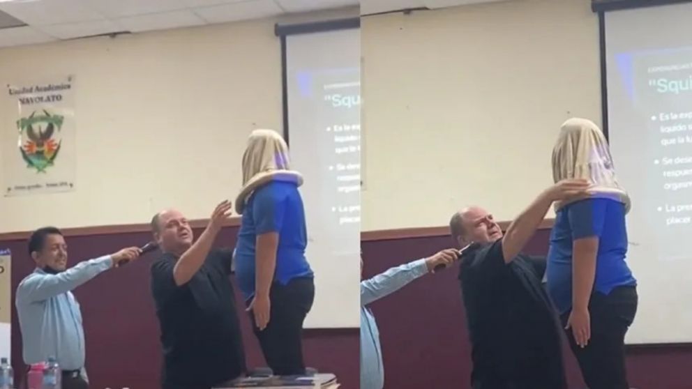 El desopilante m�todo usado por un profesor para explicar c�mo colocar un preservativo (imagen captura v�deo).