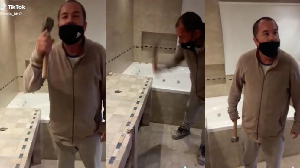 El albañil estalló de furia y decidió romper todo el baño que había construido.