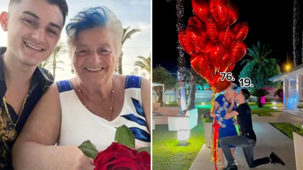 Un joven 19 a�os le pidi� casamiento a su novia de 76 y revolucion� las redes (imagen captura v�deo).