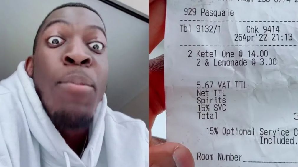 Fue a un bar a tomar unos tragos con sus amigos y terminó indignado al ver el ticket (imagen captura TikTok).