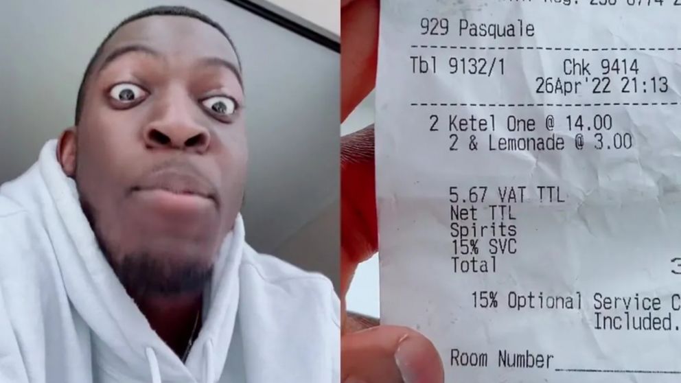 Fue a un bar a tomar unos tragos con sus amigos y terminó indignado al ver el ticket (imagen captura TikTok).