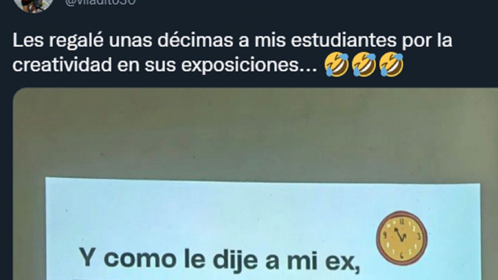 Sus alumnos culminaron una exposición oral con una divertida diapositiva y se ganaron unos puntos de más.