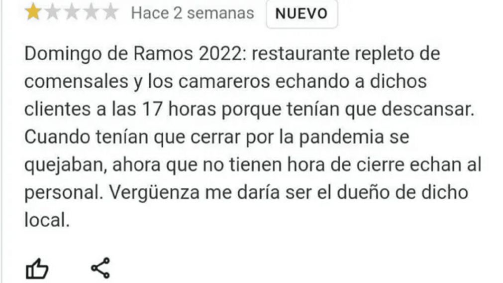 La fuerte respuesta del dueño del restaurante ante una reseña de Google.
