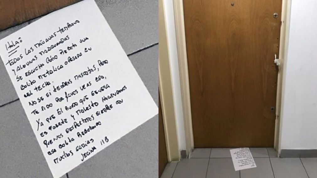 Le dejó una nota al "vecino de arriba" quejándose por los ruidos molestos sin saber que nadie vive ahí desde hace dos años (Twitter).