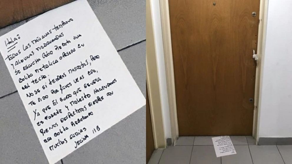 Le dej� una nota al "vecino de arriba" quej�ndose por los ruidos molestos sin saber que nadie vive ah� desde hace dos a�os (Twitter).