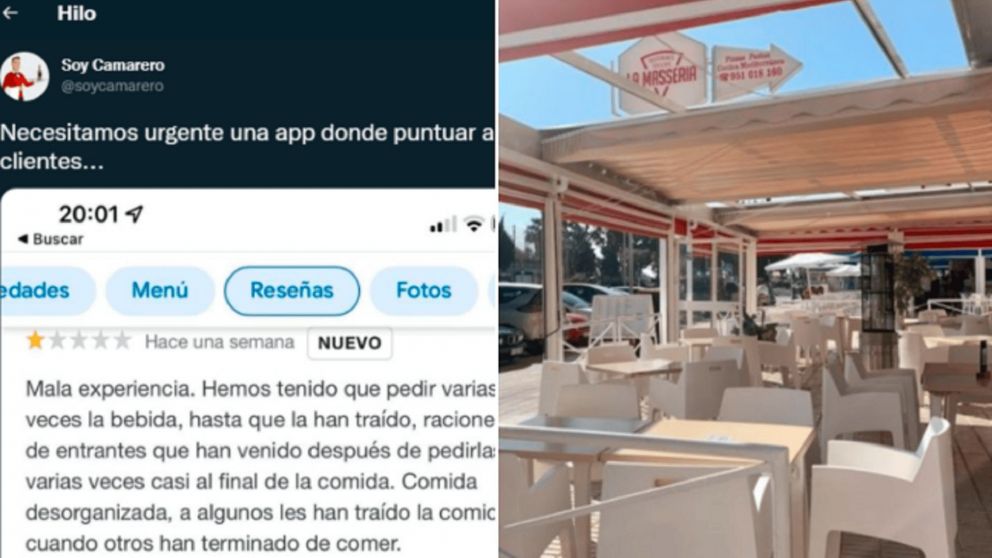 El tuit de @soyCamarero para apoyar a un restaurante de Málaga.