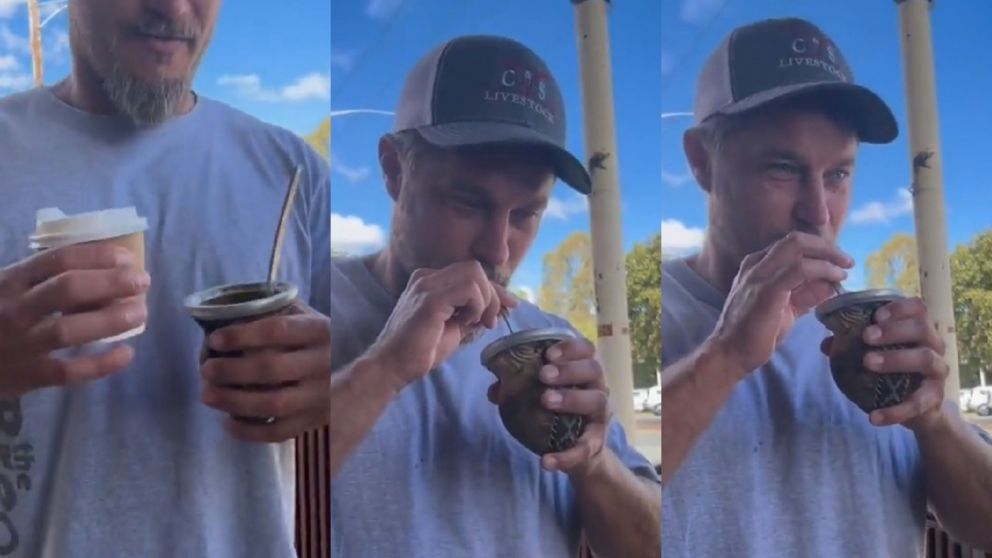 Unos argentinos le hicieron probar el mate a "Ragnar" y la sorpresiva reacción del actor se hizo viral (imagen captura vídeo).