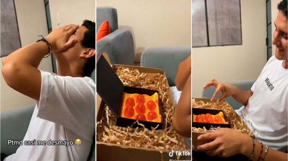La emoción del TikToker al ver que su novia le había regalado las esferas del Dragón.