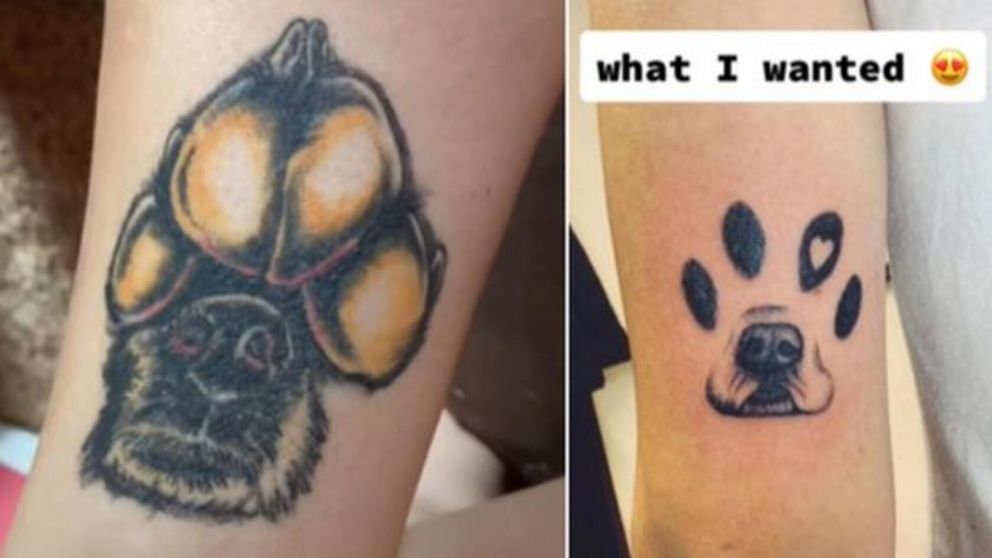 Quería hacerse un "tierno" tatuaje de su perro, pero no esperaba este resultado final y se hizo viral (imagen captura vídeo).