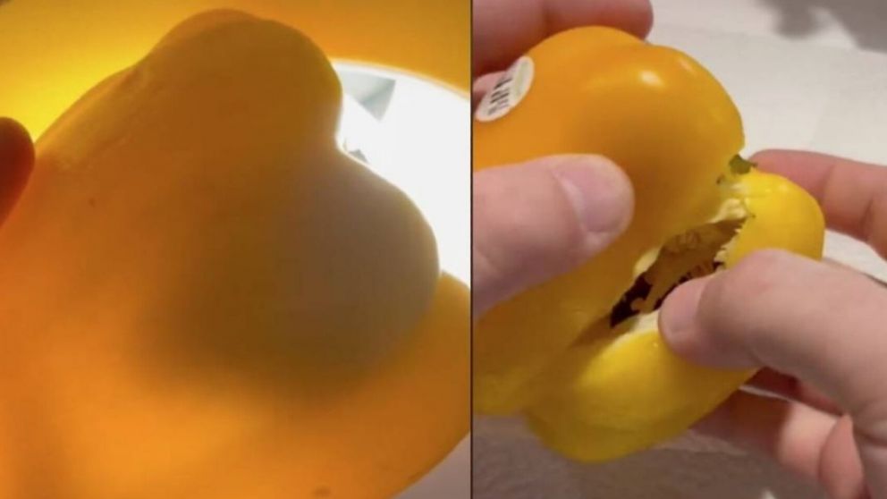 Compró un morrón y cuando lo abrió para preparar una comida descubrió algo asqueroso (imagen captura vídeo).