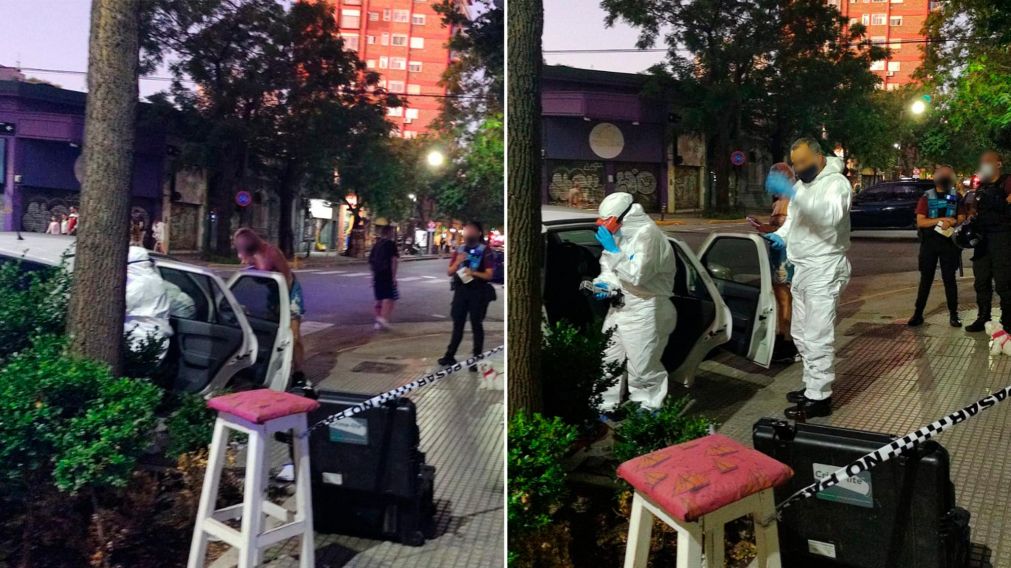 La Policía Científica trabajaba sobre el auto de los detenidos por la violación de la joven en Palermo.