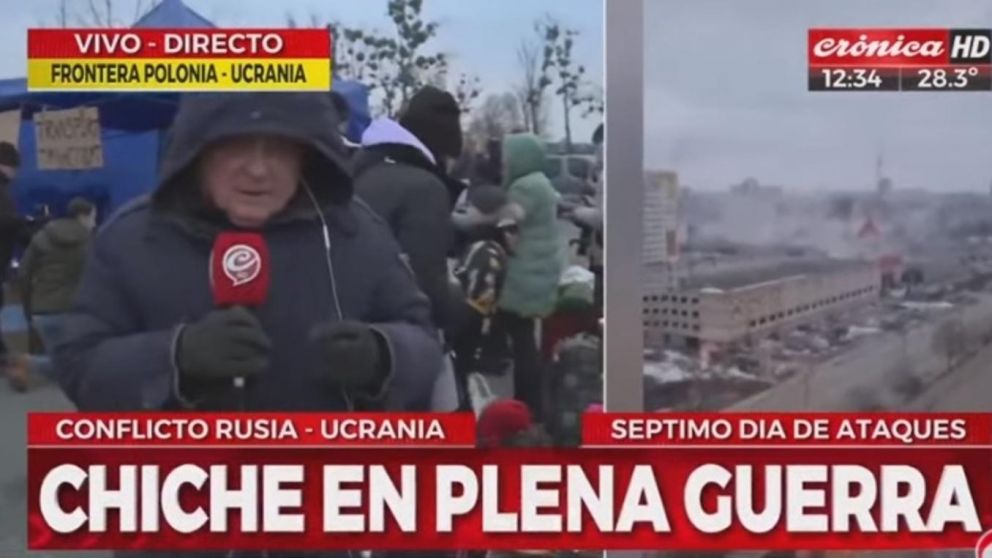 Chiche Gelblung salió al aire desde un campo de refugiados en Polonia (Captura de pantalla).