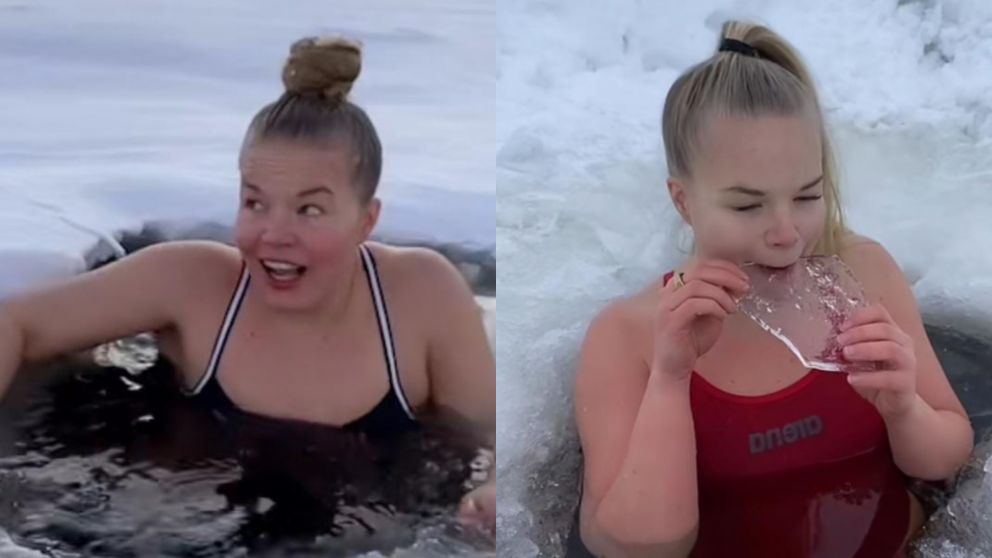 Elina Makinen la mujer finlandesa que practica nadar en aguas gélidas.