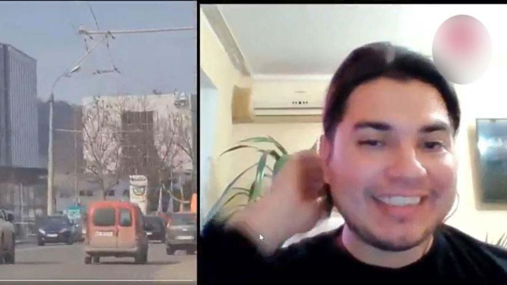 Alejandro, un argentino que vive la guerra entre Ucrania y Rusia en el lugar del conflicto. (Gentileza Canal 9)