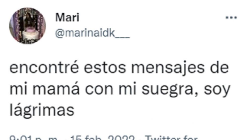 Mostró la conversación de su mamá con su suegra y emocionó a Twitter.