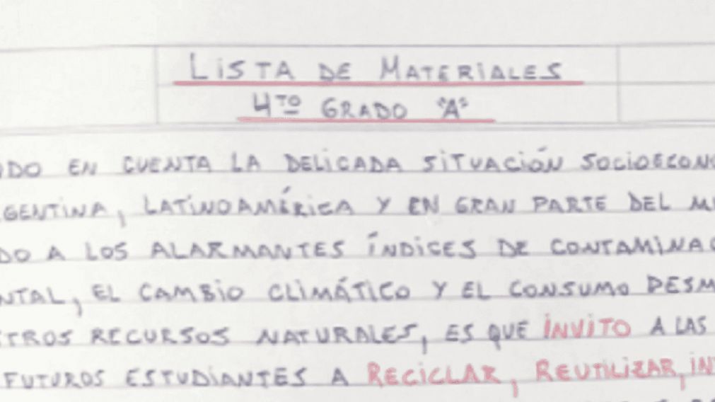 La lista de útiles "fuera de lo común" que hizo un docente entrerriano.