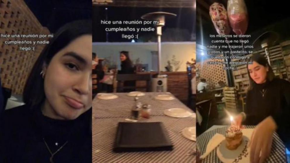 Sus amigas la dejaron plantada en su cumpleaños y los meseros del lugar la acompañaron toda la noche (imagen captura vídeo).