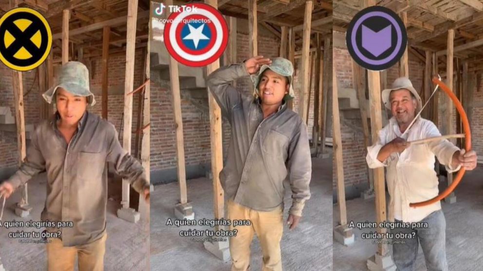 Los alba�iles que son furor en las redes sociales por parodiar a los "Avengers" (imagen captura v�deo).