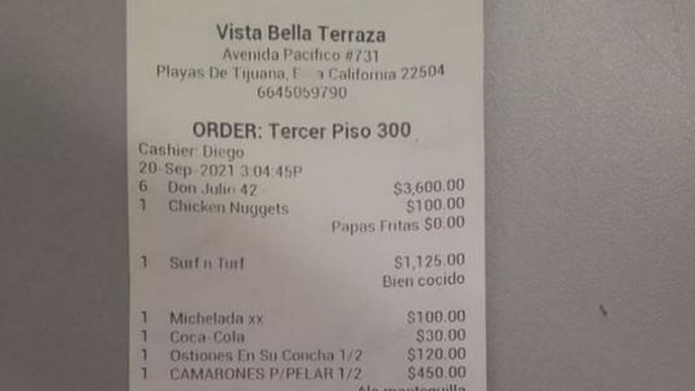Fueron a comer a un restó mexicano y se llevaron una sorpresa en el ticket que los indignó (Facebook).