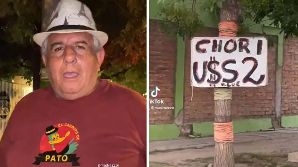 El cartel que indica la venta de choripanes a dos dólares al precio del "blue", se hizo viral.