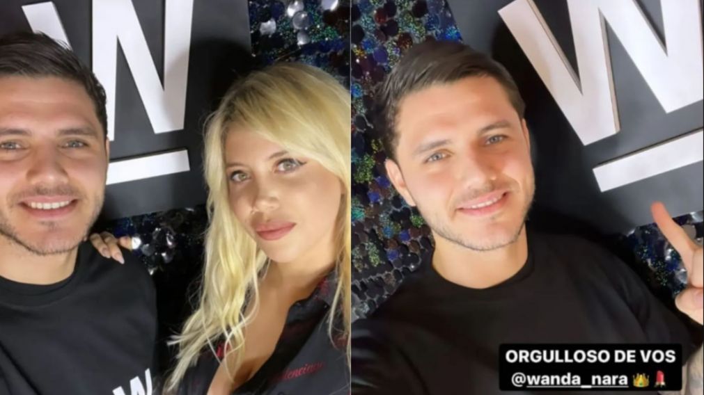 Mauro Icardi visitó el local de cosméticos que su esposa Wanda Nara inauguró la semana pasada.