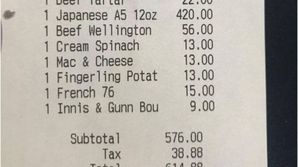 Llevó a su novia al restaurante de un chef famoso, pero al ver el ticket notó que había leído mal el menú (imagen Reddit).