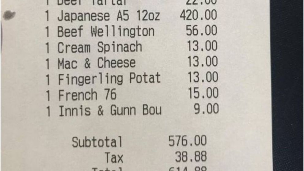 Llevó a su novia al restaurante de un chef famoso, pero al ver el ticket notó que había leído mal el menú (imagen Reddit).
