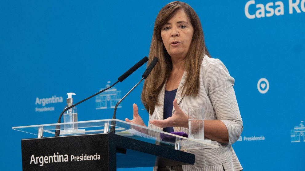 Como todos los jueves, Cerruti brindó una conferencia de prensa en la Casa Rosada (Télam).