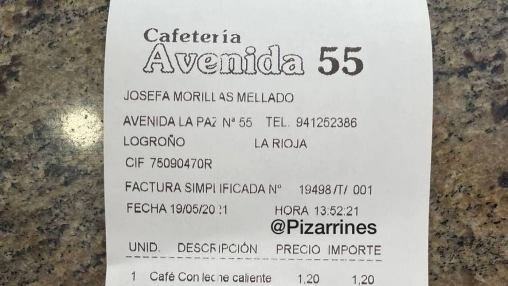 El particular ticket se vi� en un bar de Espa�a (Twitter).