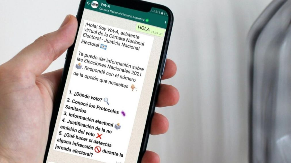 La�C�mara Nacional Electoral desarroll� un bot que brinda la informaci�n  por Whatsapp  sobre "d�nde votar" en estas Elecciones Legislativas.