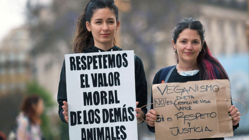 Este lunes se celebró el Día Mundial del Veganismo con manifestaciones por los derechos de los animales (Télam).