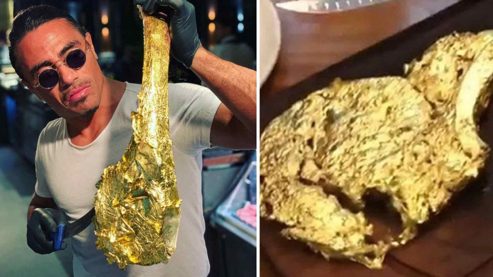 El bife ancho con lomo envuelto con oro, hecho por Salt Bae.
