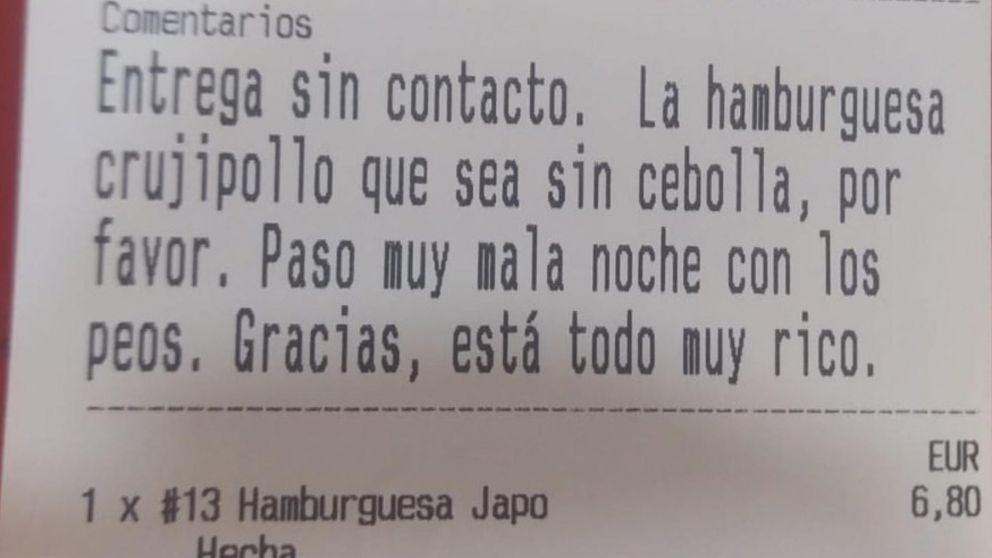 La honestidad del comensal caus� la risa de miles de usuarios, con la foto del ticket llegando a la televisi�n local.