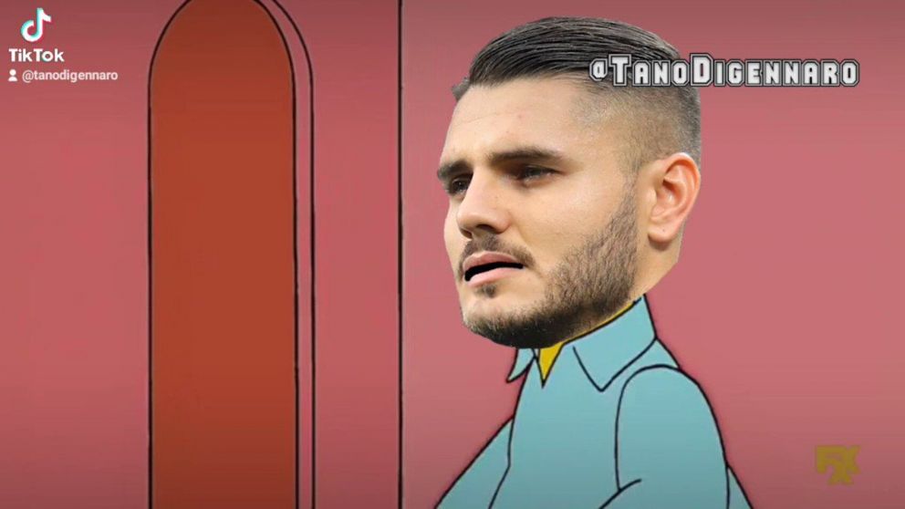 Se viralizó un vídeo en Twitter en donde Icardi y Wanda Nara protagonizan una escena de Los Simpson (imagen Twitter).