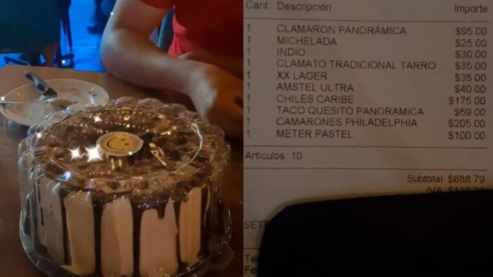 Fueron a festejar a un restaurante y se llevaron una sorpresa por un consumo insólito que había en el ticket (imagen captura vídeo).