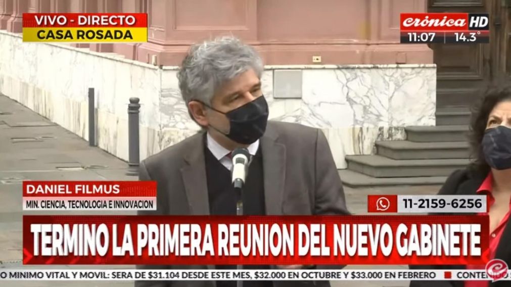 Daniel Filmus y Carla Vizzotti, luego de la primera reunión del nuevo Gabinete (Captura de pantalla).
