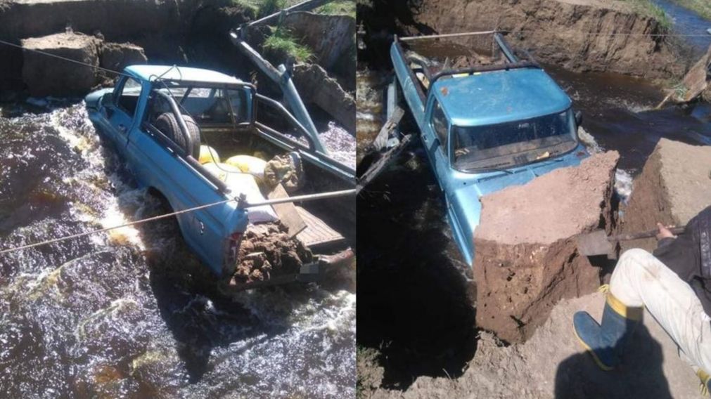 Así quedó la camioneta al caer al arroyo.
