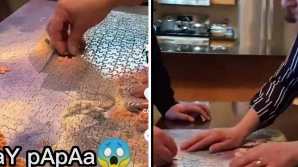 Una mujer perdió el control mientras armaba un rompecabezas y su enojo se hizo viral en las redes (imagen captura vídeo).