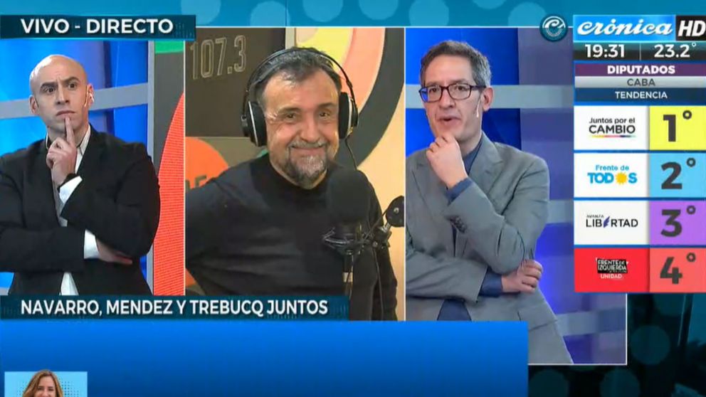 Roberto Navarro junto a Estebán Trebucq y Tomás Méndez en Crónica HD (Captura de pantalla).