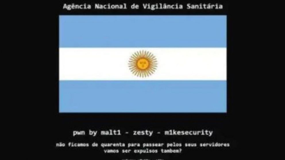 Así hackearon la página de Anvisa y subieron una bandera argentina.