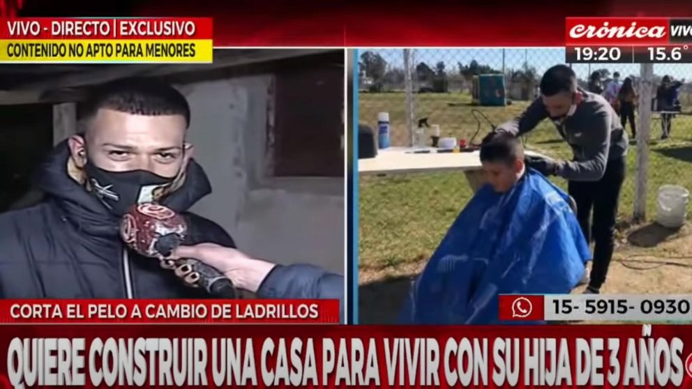 Fabián Maestre cambia el corte de pelo por ladrillos para construirle la pieza a su hija. (Captura video)
