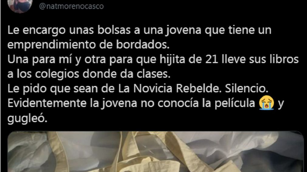Captura de pantalla del tweet que se volvió viral. Fuente: (Twitter @natmorenocasco)