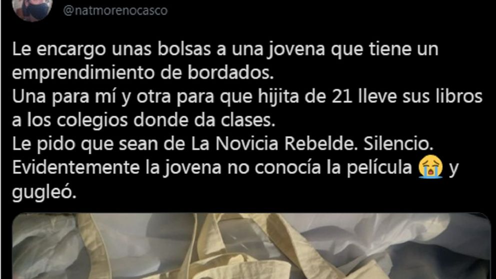 Captura de pantalla del tweet que se volvió viral. Fuente: (Twitter @natmorenocasco)